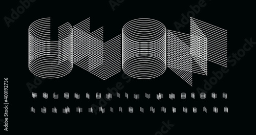 3D futurism alphabet. Thin line geometric font, minimalist type for modern futuristic logo, headline, monogram, creative lettering and maxi typography. Minimal web letters, vector typographic design