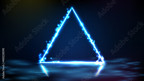 abstract futuristic background of blue neon triangle frame