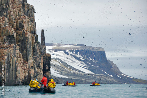 Touring Alkefjellet with zodiac in Spitsbergen, Svalbard