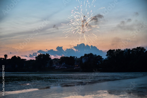 4th of July fireworks over a lake in Wisconsin. 