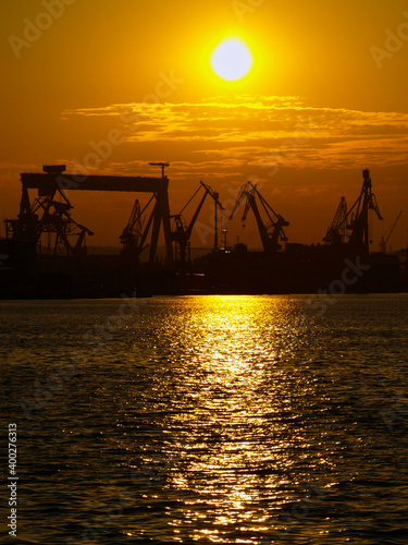 Sunset in the port of Gdynia, Poland