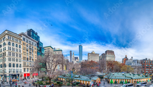 NEW YORK CITY - DECEMBER 3, 2018: Aerial view of Manhattan Union Square on a sunny day