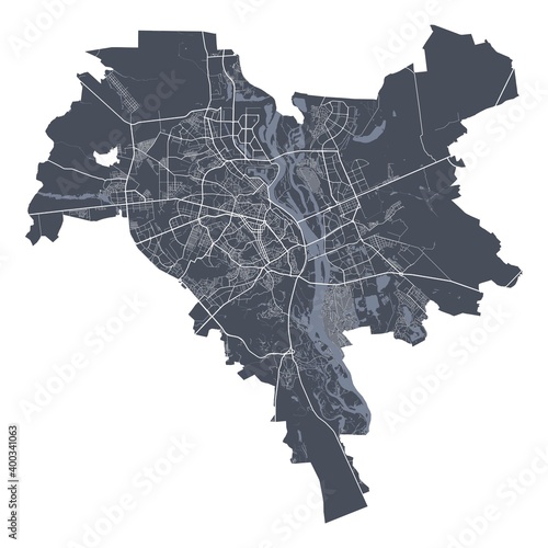 Kyiv Kiev map. Detailed map of Kyiv Kiev city poster with streets. Cityscape vector.