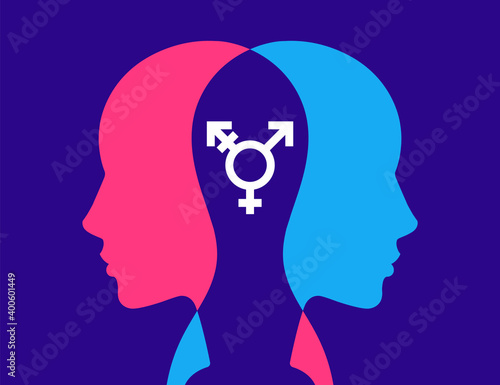 transgender fusion of man and woman. sex change of a person. flat vector illustration.