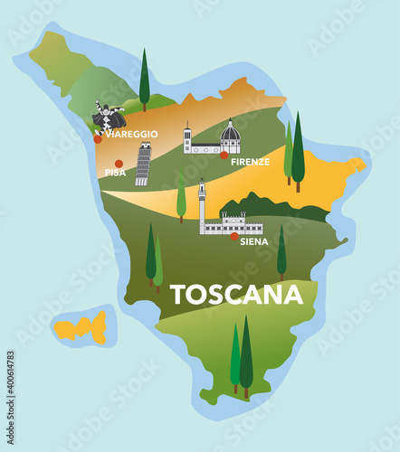 Tuscany map with main cities vector illustration