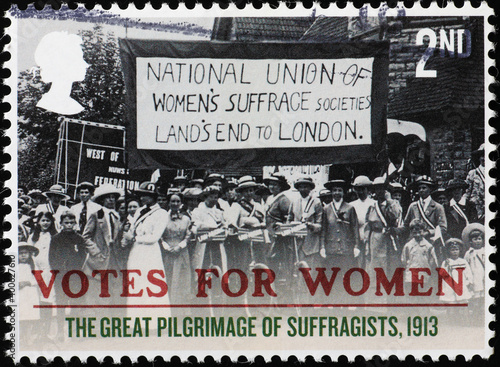 Suffragette gathering in 1913 on british postage stamp