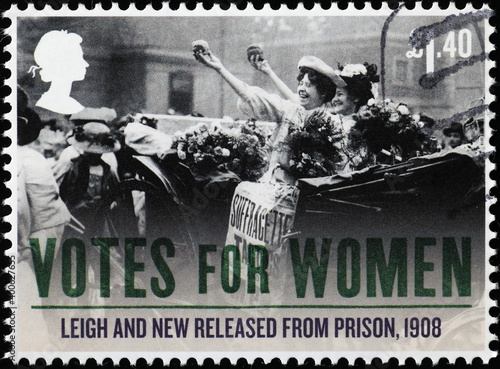 Suffragettes just realesed from prison in 1908 on british stamp