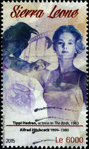 Tippi Hedren, actress in Birds on postage stamp