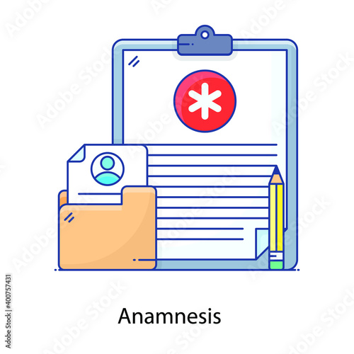  Medical folder with patient data, anamnesis flat outline icon 