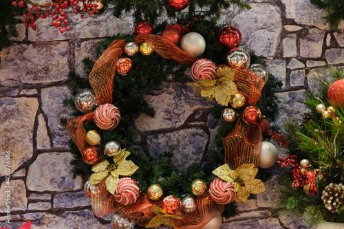 Round wreath Christmas decoration with ornaments