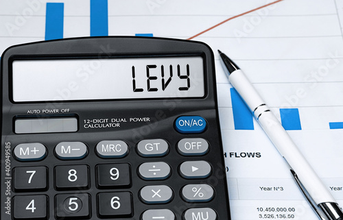 Calculator with the word levy on the display