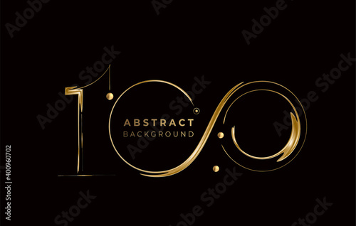 Abstract Golden Glowing Shiny 100th Circle Lines Effect Vector Background. Use for modern design, cover, poster, template, brochure, decorated, flyer, banner.
