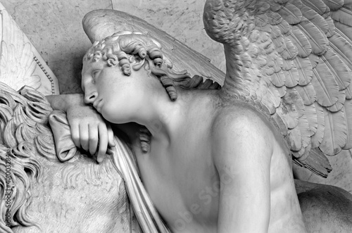 VIENNA - JULY 3: Detail of angel from tomb of Marie Christine daughter of Maria Theresia from years 1798 - 1805 by Antonio Canova in Augustnierkirche or Augustinus chuch on July 3, 2013 Vienna.