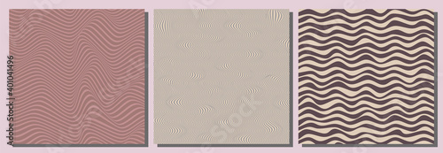 Wavy lines of rose pink colors. Delicate and tender colors. Set of 3 square templates. Applicable for Cover, Poster, Flyer, Blank, Invitation card.