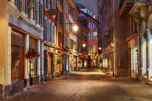 Street at night in Vevey, Switzerland