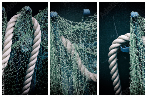 Fishing net and rope triptych.