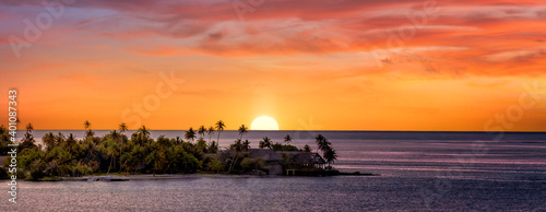 Sunset in Tahiti with pink sky