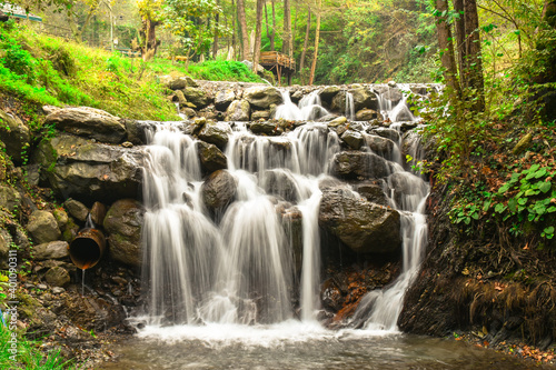 Beautiful landscape with waterfall in montain forest, Sapanca, Turkey.