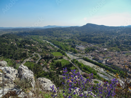 Anduze french village aerial view with viper's bugloss