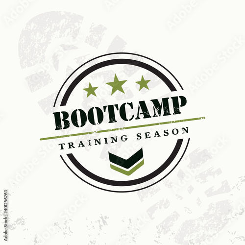 Bootcamp Fitness Body Workout Training Extreme Sport Outdoor Rough Vector Concept. Boot camp grunge rubber stamp on grunge background, vector illustration