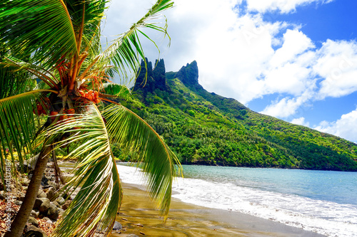 French Polynesia, Marquesas, Nuku Hiva. Peaceful place to stay at the Hathieu Bay.