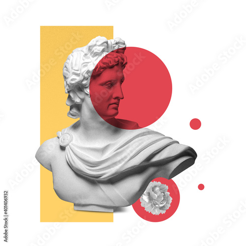 Modern conceptual art poster with ancient statue. Collage of contemporary art.