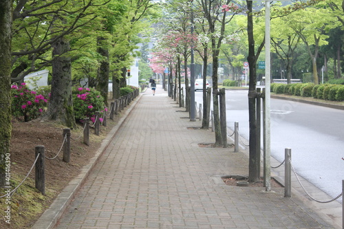 平穏な街の歩道の写真素材