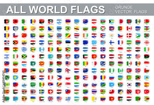 All world flags - vector set of flat grunge icons.