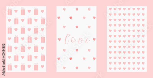 Pink pattern set Valentine's Day, art, cute cards, lovely hearts and gifts, concept of love, decoration, romantic, isolated, nice design, beautiful ornaments, vector illustration
