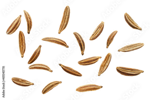 Macro caraway seeds. Macro dried of caraway seeds isolated on a white background, top view. Cumin seeds macro isolated on white background. Macro of cumin seeds isolated on white background, top view.