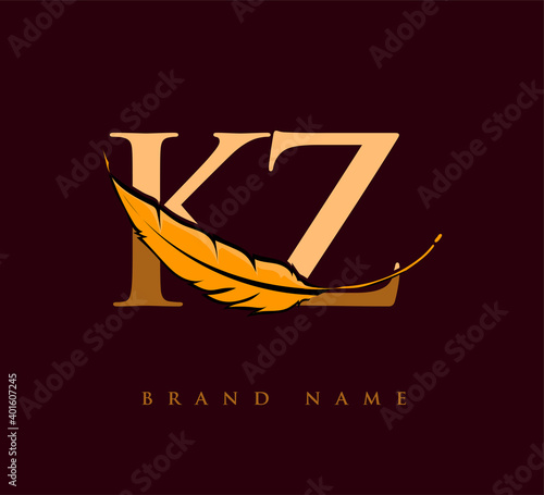 Initial letter KZ logo with Feather Company Name, Simple and Clean Design. Vector Logo for Business and Company