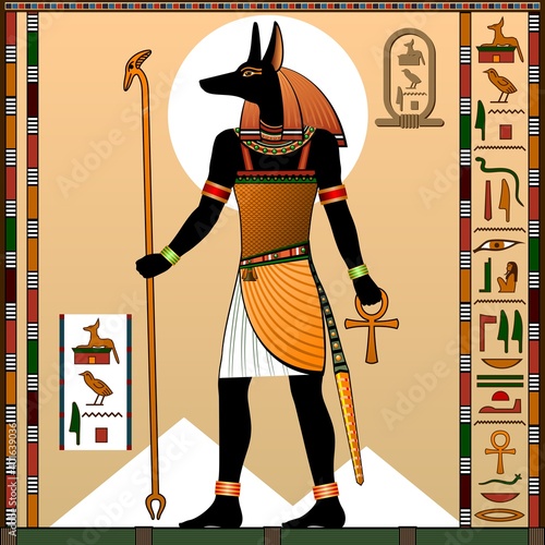 Religion of Ancient Egypt. Deity with a jackal head. Anubis is the God of the afterlife, the underworld, tombs...