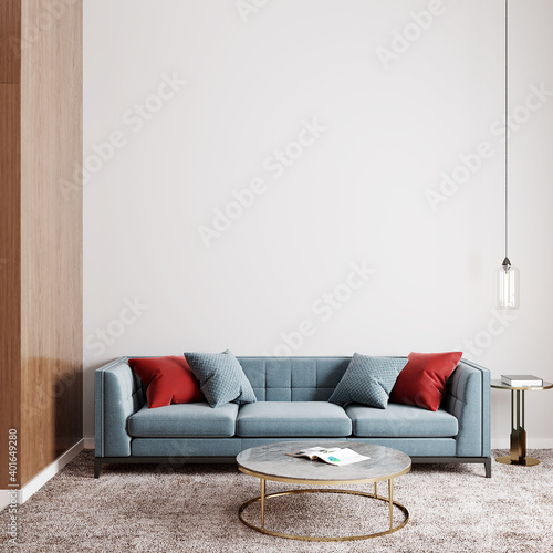 modern living room with sofa and colorful pillows, 3d render