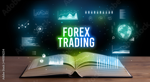 FOREX TRADING inscription coming out from an open book, creative business concept