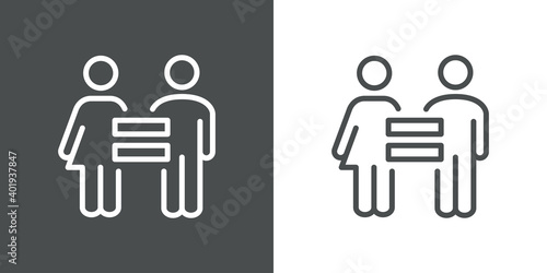 Igualdad de género. Logotipo hombre y mujer con símbolo igual con lineas en fondo gris y fondo blanco