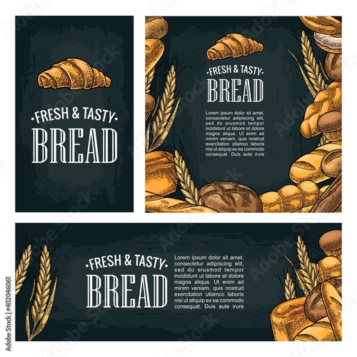 Set horizontal, vertical and square and posters with bread.