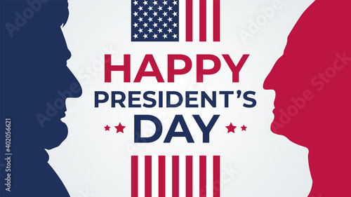Happy Presidents Day celebrate banner holiday greetings. Vector illustration. Abraham Lincoln and George Washington.