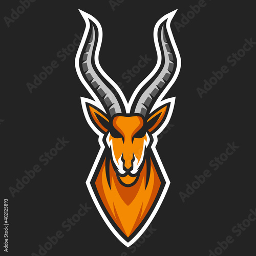 African antelope impala mascot logo design. Antelope head sport logo.