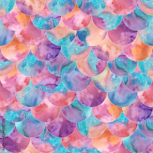 Abstract mermaid scales seamless pattern. Fish skin texture in holographic colors.
