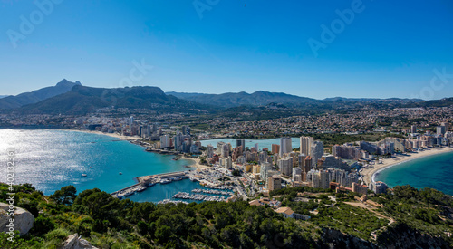 Beaches and mountains of Calpe. View from the natural park of Penyal d'Ifac, Spain