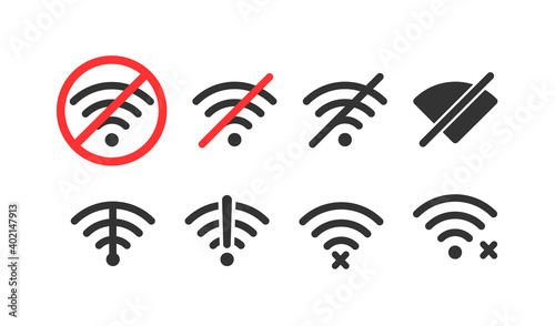 No Wi Fi signal. Wireless icon set. Vector illustration on white background