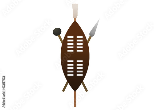 A traditional Zulu shield with spear