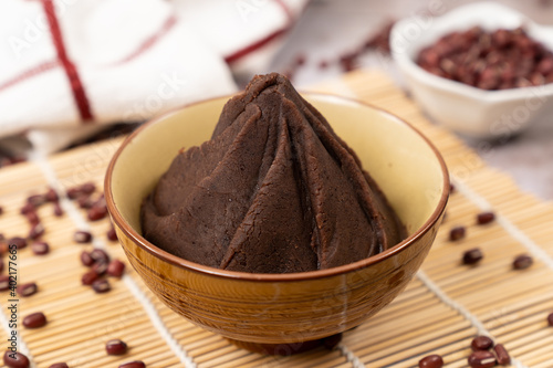 Anko Japanese sweet red bean paste served in bowl