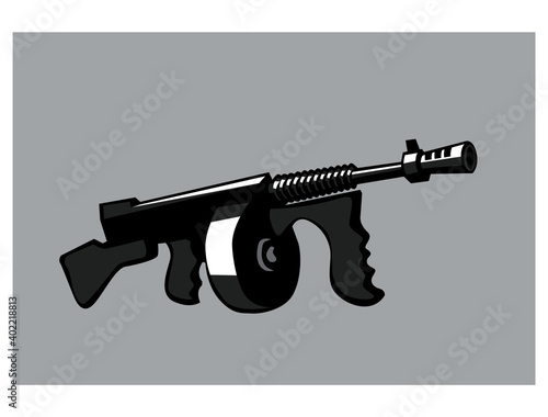 Mafia weapons. Cartoon image of Tommy Gun. Vector image for illustrations.