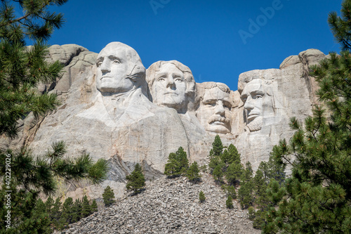 The Carved Busts of George Washington, Thomas Jefferson, Theodore “Teddy” Roosevelt, and Abraham Lincoln at Mount Rushmore National Monument