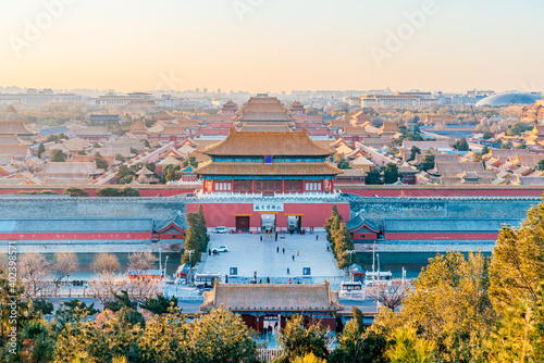 Early morning architectural scenery of shenwumen in the Forbidden City of Beijing, China