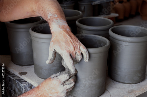 Potter in his workshop Grottaglie, District of Taranto, Puglia, Italy, Europe