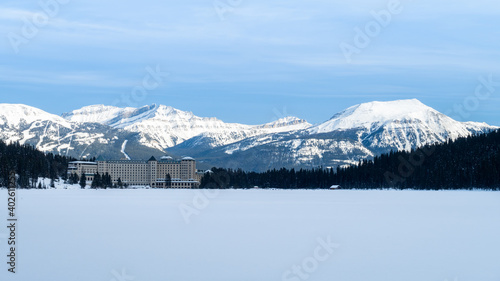 Winter view of the Fairmont Château Lake Louise in the Banff national park, Canada