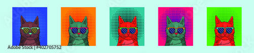 set of cat pop art cartoon icon design template with various models. vector illustration isolated on blue background