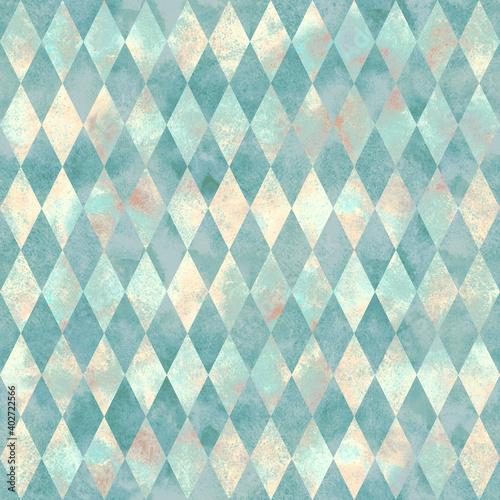 Alice in Wonderland style watercolor diamond rhombus seamless pattern 